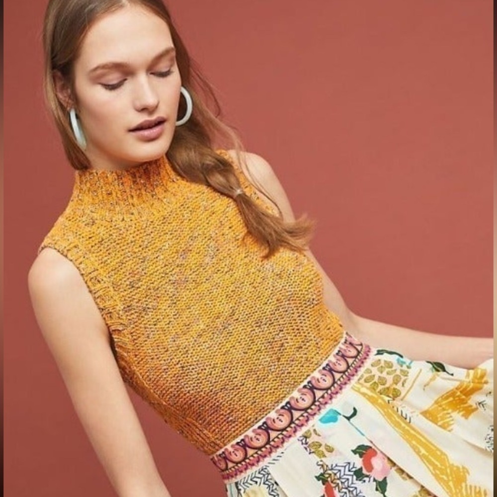 Anthropologie Sunrise Chunky Knit Sleeveless Mock Neck Sweater Tank Vest Large